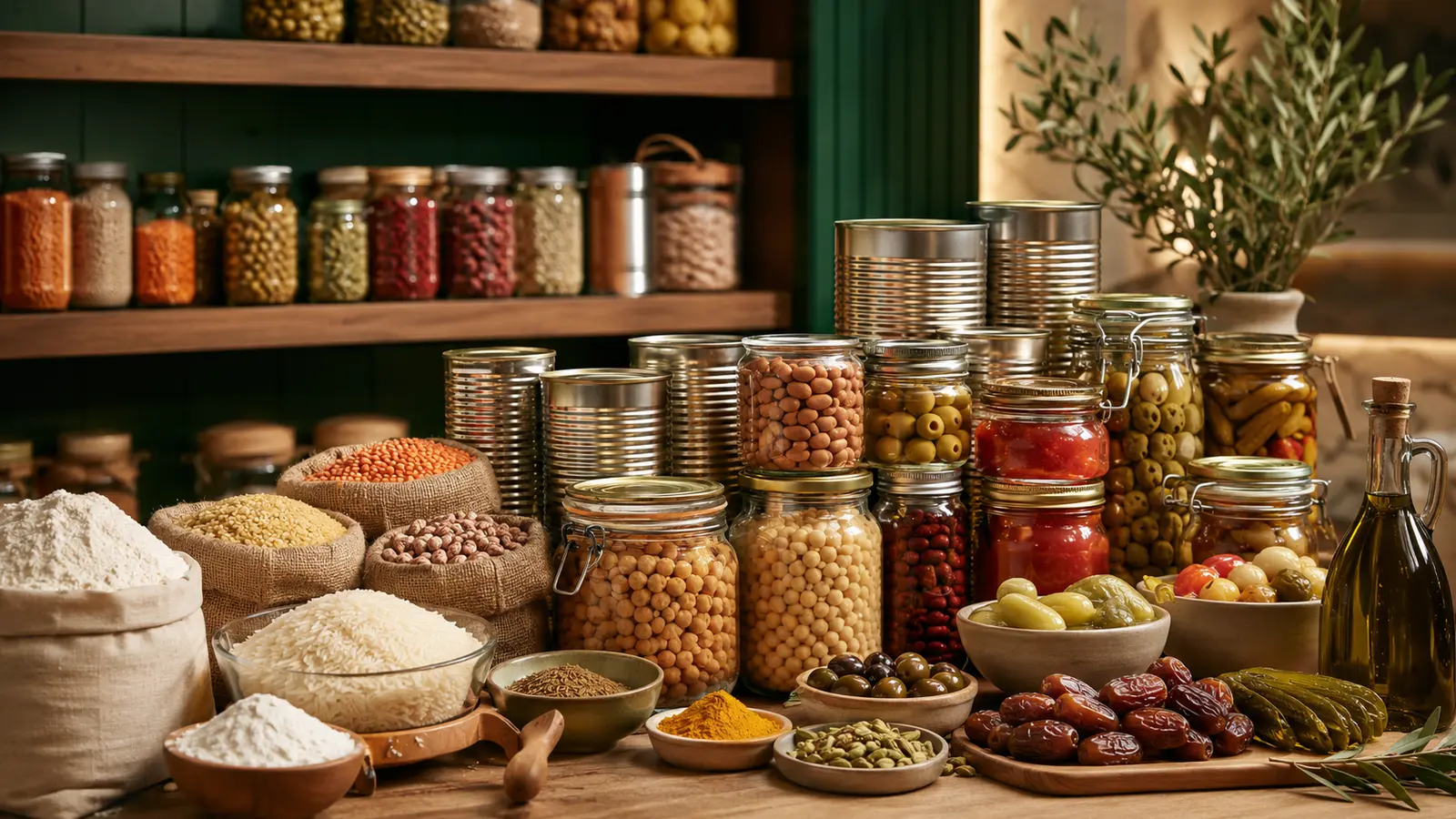 Pantry staples, grains, spices, and canned foods