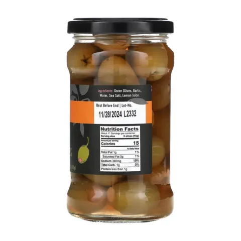 Gaea Green Olives, Garlic Stuffed – 6.20 oz