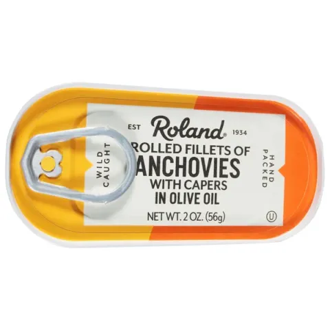 Roland Rolled Fillets of Anchovies with Capers in Olive Oil – 2.00 oz
